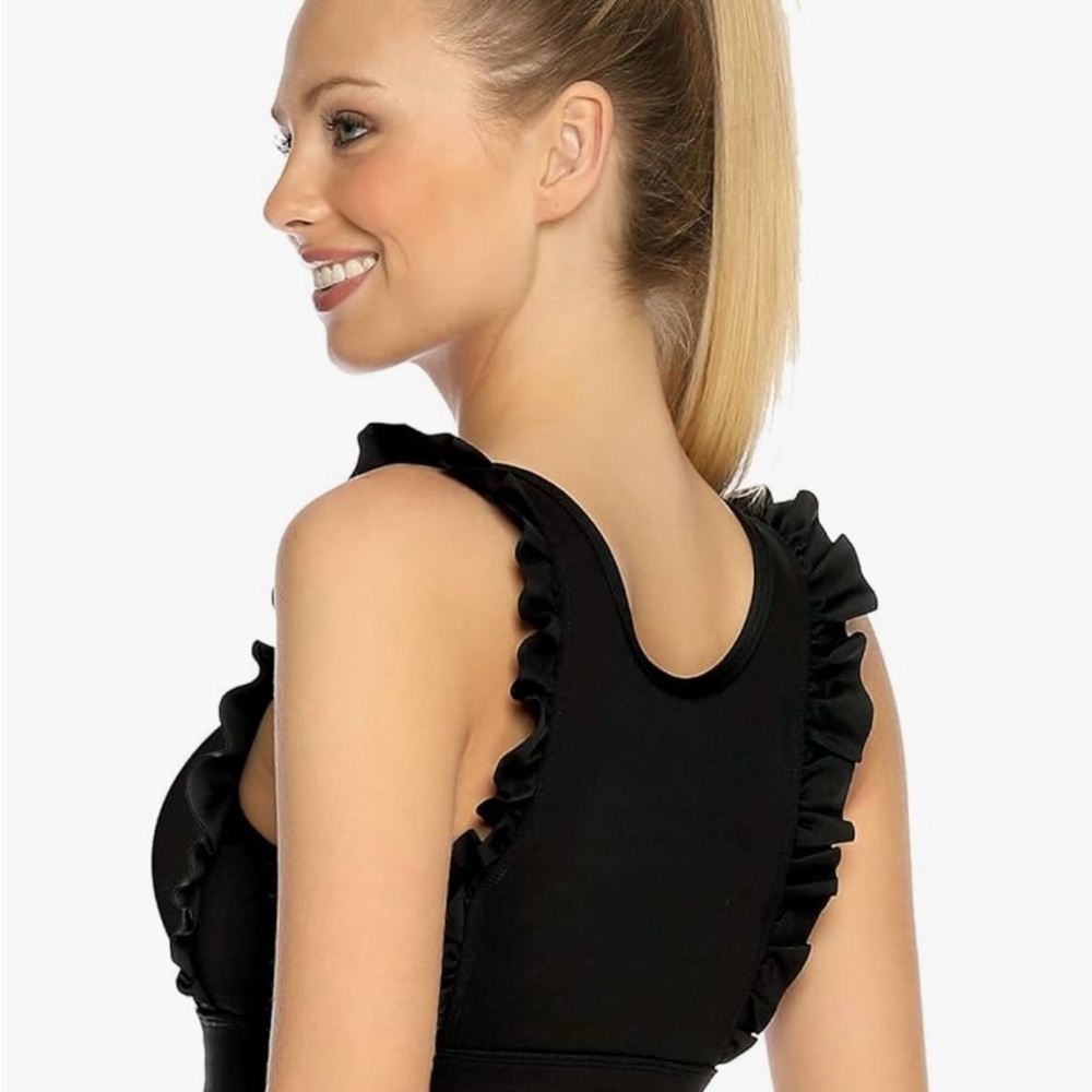 Chic Black Ruffled Sports Bra
